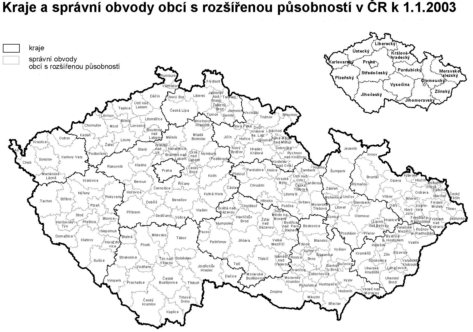 Mapa krajů a správních obvodů obcí s rozšířenou působností v ČR k 1. 1. 2003